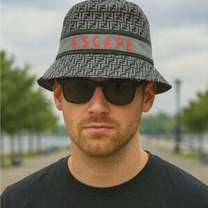 Lucky 7 Gray Black Green Red Patterned Bucket Hat Designer Inspired S/M ESCAPE